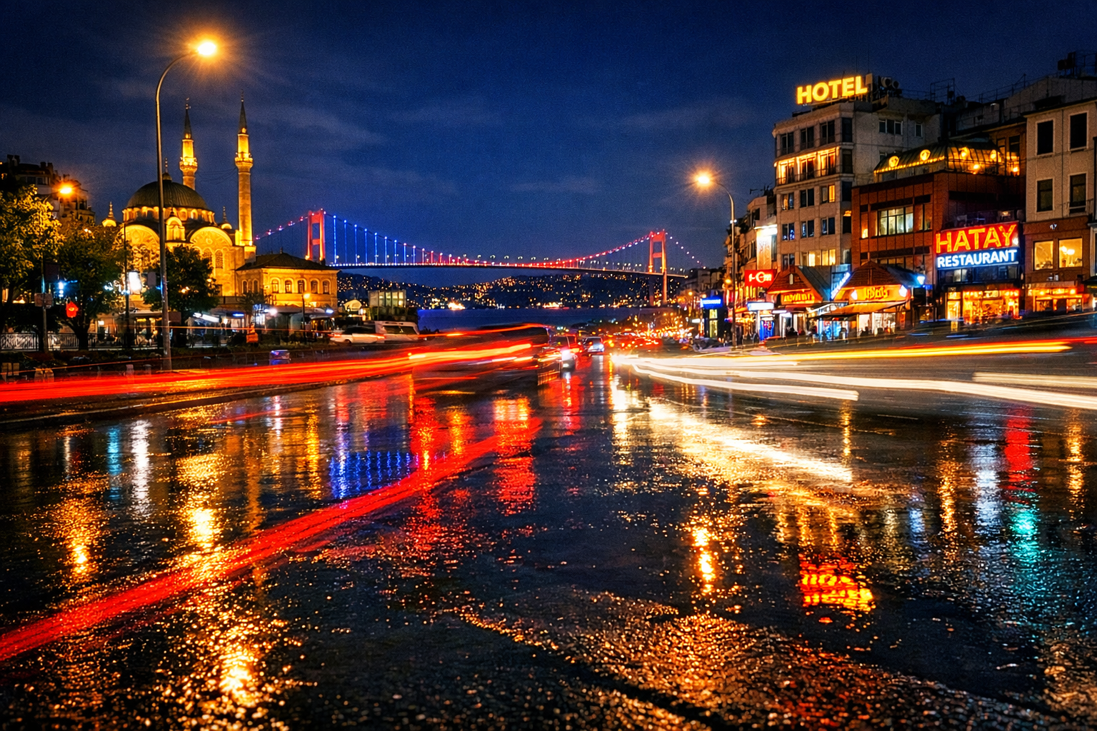 Gece modunda şehir manzarası çekimi